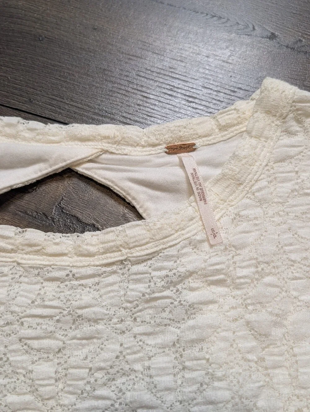 Free People Cream Jasmine Tea Time Textured Puff-Sleeve Blouse Size Small